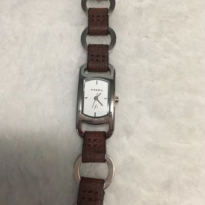 Fossil Watch - Leather and Nickel Circle Pattern